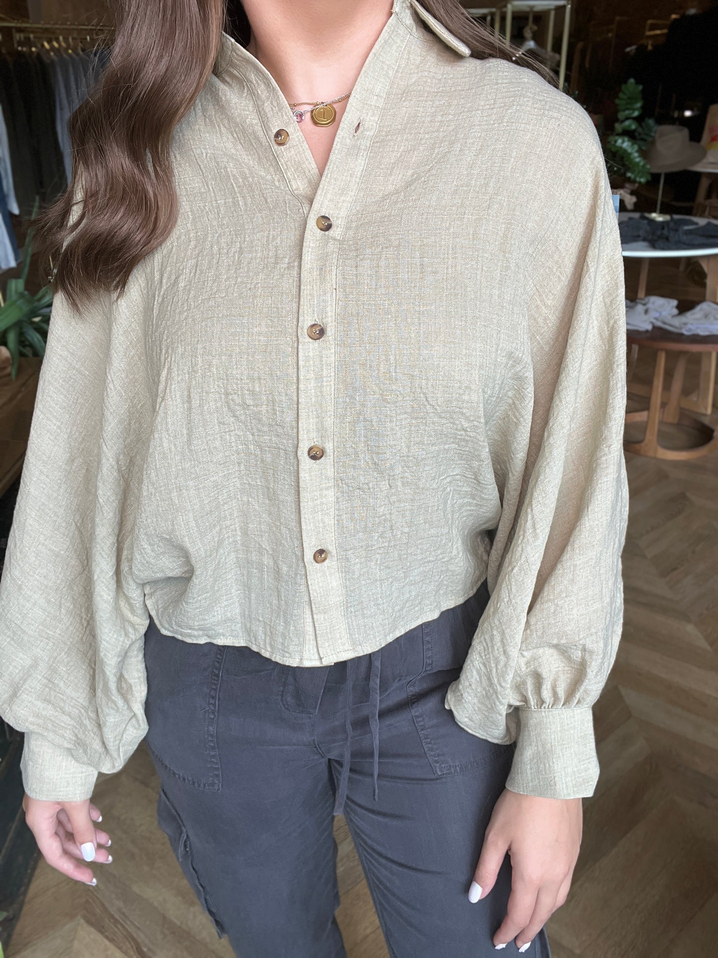 Maria Button Collar Top